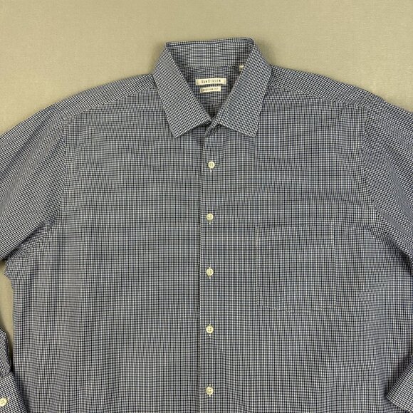 Van Heusen Shirt Mens XL 17-17.5 Blue Check Regular Fit Button Front Dress - Picture 3 of 9